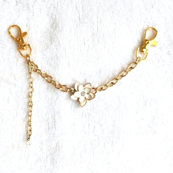 Luxury Purse Chain Camelia Plumeria Flower w Simulated Diamond Gold tone - Picture 2 of 12